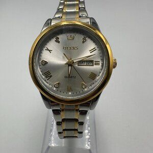 Olevs Watch Women Silver Gold Two Tone Date Window 28MM New Battery 7.75 Inch